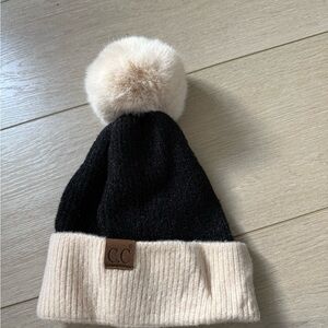 C. C Black and Cream Knit Hat